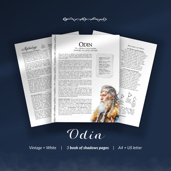 Odin God, Norse Gods book of shadows printable, Book of Shadows, Norse God pages, Odin God Grimoire Pages, Printable BOS, Grimoire Pages