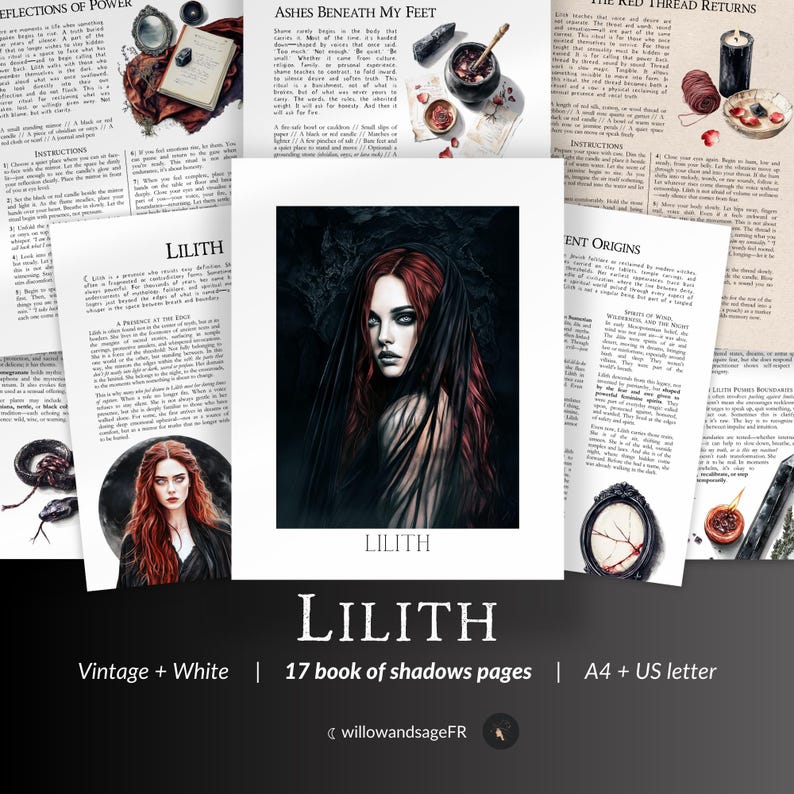 Lilith Dark Goddess Grimoire Chapter PDF – Divine Feminine, Shadow Work, Rituals, Witchcraft Book of Shadows Pages image 1