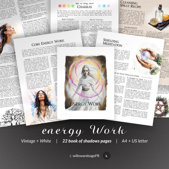 Energy Work Book of Shadows – Grimoire Pages for Flow, Grounding, Daily Energy Practice, Aura Awareness, and Spiritual Vitality Tools