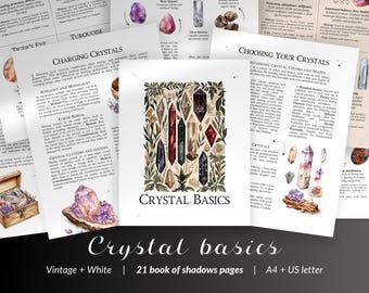 Crystal Grimoire Basics – Crystal Meanings, Uses, Properties, Printable Witchcraft Reference Pages for Book of Shadows, Crystal Guide PDF