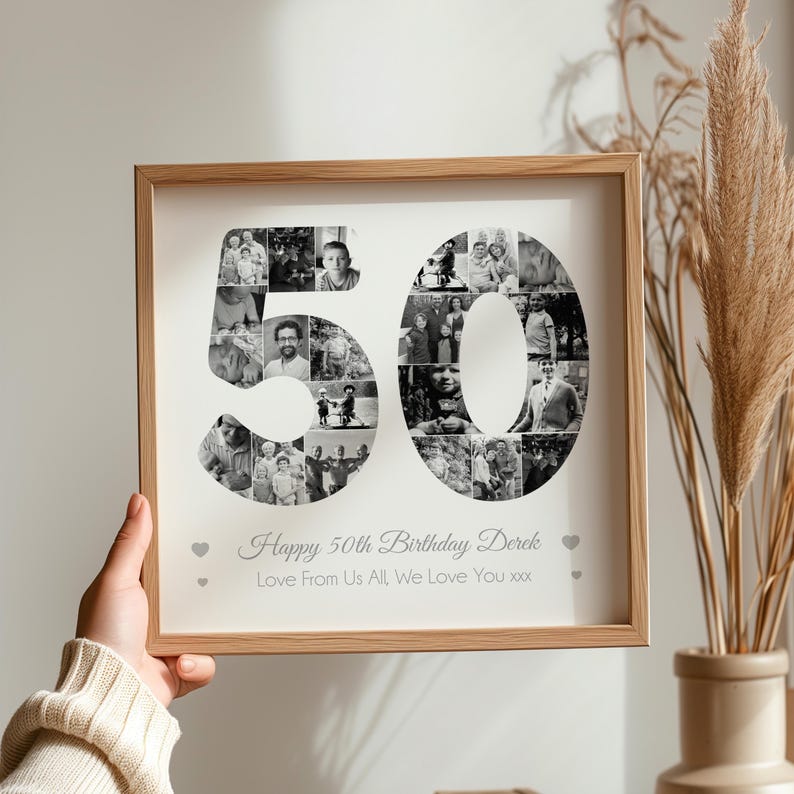 Personalised 50th Birthday Photo Collage Frame, 50th Birthday Gift, 50th Birthday Framed Print, 50th Birthday Number Collage. Upto 30 Photos bild 1