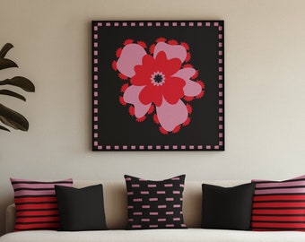 Power Fleur #3 - Art Print, Contemporary Art, Red & Lavender, Eclectic Home Decorating, Gallery Wall Decoration