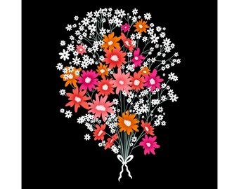 Midnight Bouquet - Bold Floral Art Print, Eclectic Home Decorating, Gallery Wall Decoration