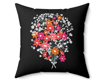 Midnight Bouquet Square Decorative Throw Pillow | Bold Floral Art | Colorful Decorating | Eclectic Home Decorating | Dopamine Decoration