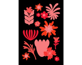 Midnight Garden Art Print | Floral Wall Art | Botanical Print | Eclectic Home Decorating | Dopamine Decoration | Gallery Wall Decoration