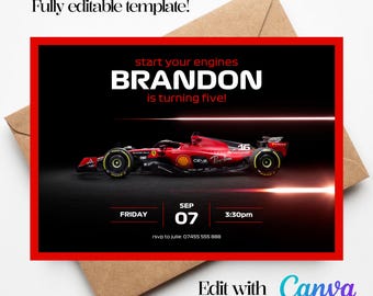 Formula 1 Ferrari Birthday Invitation - F1 Car Invite - F1 Party Invite - Formula 1 Party - Editable Template, Any Age, Instant Download