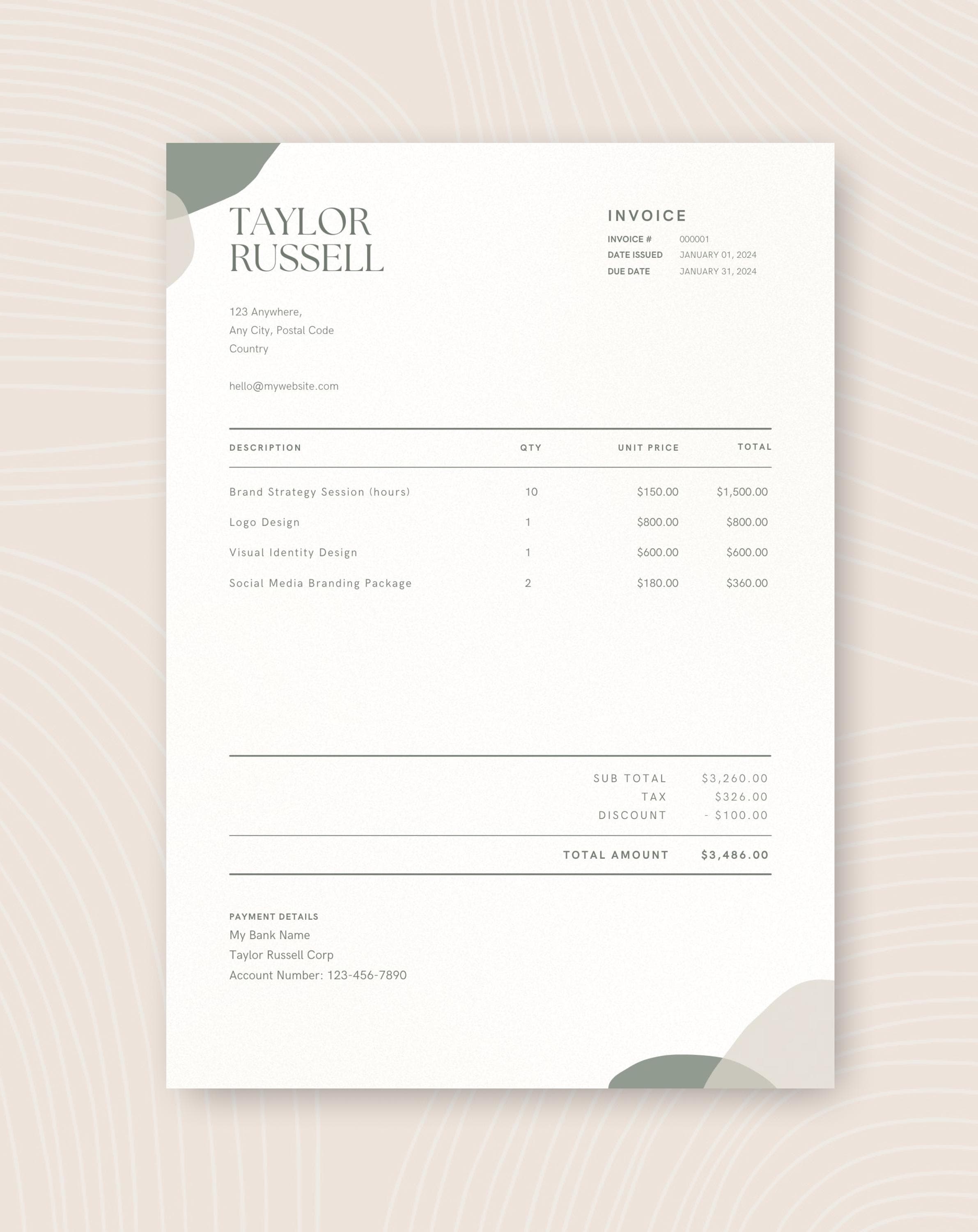 Editable Invoice Template, Minimalist Invoice Template, Small Business ...