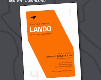 Formula 1 McLaren Lando Norris Inspired Birthday Invitation - F1 Car Invite - F1 Party Invite - Formula 1 Party - Editable Template, Any Age