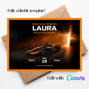 Formula 1 McLaren Birthday Invitation - F1 Car Invite - F1 Party Invite - Formula 1 Party - Editable Template, Any Age, Instant Download