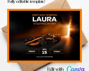 Formula 1 McLaren Birthday Invitation - F1 Car Invite - F1 Party Invite - Formula 1 Party - Editable Template, Any Age, Instant Download