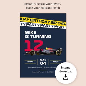 Red Bull Formula 1 Birthday Invitation: Editable F1 Party Invite (A5 ...