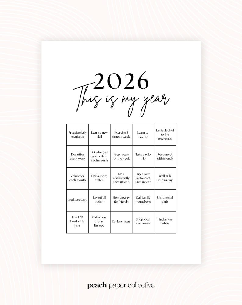 2026 New Year Bingo Card: Goal Setting Vision Board (editable Canva ...
