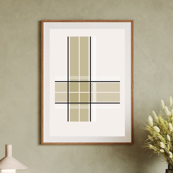 Minimalist white plaid/tartan print by Kim Arrowsmith - minimalist art - wall hanging