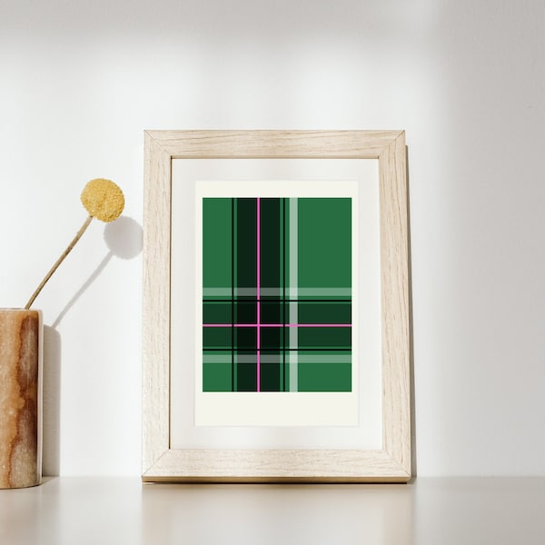 Green and pink plaid/tartan print by Kim Arrowsmith - hygge - wall art - gallery wall