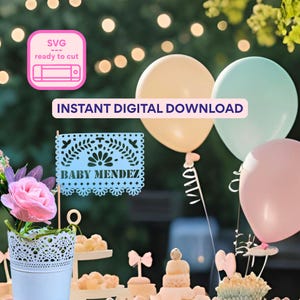Customizable Cielito Lindo Baby Shower SVG, Baby Name Papel Picado for Mexican Baby Shower and Baptisms- Cricut Silhouette Cameo Brother