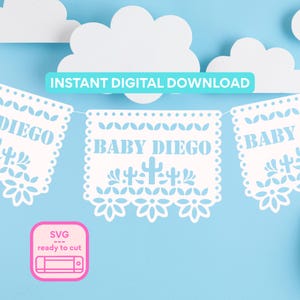 Cielito Lindo Baby Shower Papel Picado Banner Editable SVG  | Cactus Papel Picado Decoration | Customize in Cricut Silhouette Cameo Brother