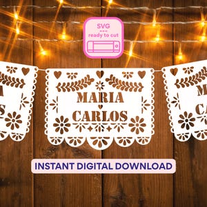Editable SVG Cielito Lindo Wedding Papel Picado Banner | Traditional Papel Picado Decoration | Customize in Cricut Silhouette Cameo Brother