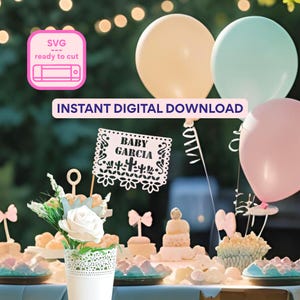 Cielito Lindo Cactus Baby Shower SVG, Customizable Papel Picado Flags for Mexican Baby Shower and Baptisms- Cricut Silhouette Cameo Brother
