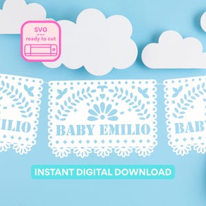 Editable SVG Cielito Lindo Baby Shower Papel Picado Banner | Papel Picado Decoration | Customize in Cricut Silhouette Cameo Brother