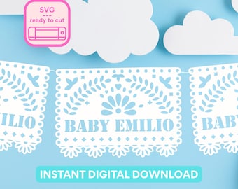Cielito Lindo Baby Shower Papel Picado Banner SVG: Editable Decoration (Digital Download