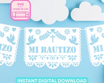 Mi Bautizo Papel Picado Banner SVG: Cielito Lindo Baptism Decoration (Digital Download)