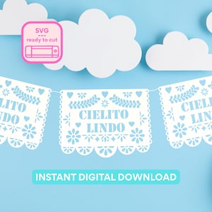 Cielito Lindo Baby Shower Papel Picado Banner Editable SVG  | Papel Picado Decoration | Customize in Cricut Silhouette Cameo Brother