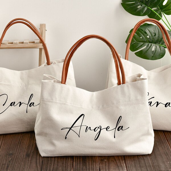 Personalized Bridesmaid Tote Bags, Custom Beach Tote with Name, Wedding Tote Bags, Bridesmaid Gifts Bag, Bridal Party Gifts, Girls Trip Bag