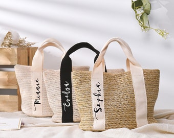 Personalized Bridesmaid Tote Bags, Custom Bridesmaid Straw Bag with Name, Beach Tote Bag, Wedding Tote Bags, Bridal Party Gifts