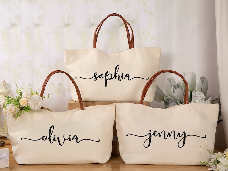 Personalized Initial Canvas Tote Bag - Monogrammed Large Tote For Women, Beach, Shopping, Gift