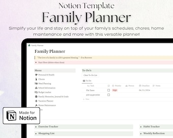 Ultimate Family Planner Notion Template: Organize Chores, Meals, Budget (Digital)