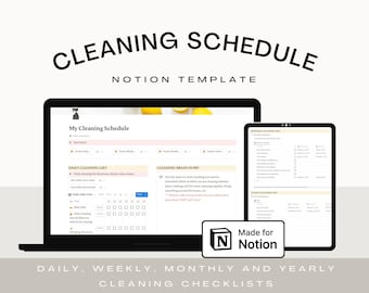 Cleaning Schedule Notion Template - All In One Daily, Weekly, Monthly, Yearly Cleaning Checklists, Speed Cleaning & Seasonal Cleaning Lists