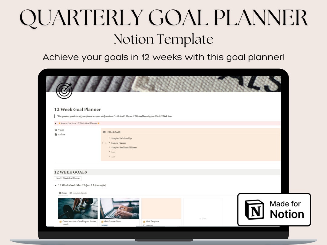 Quarterly Goal Planner Notion Template, 12 Week Planner, 3 Month Goals ...