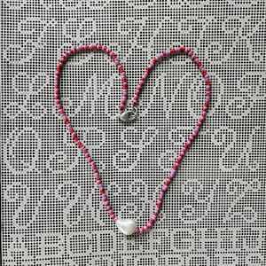 Freshwater Pearl + Seed Bead Necklace with Heart Clasp ~ 16”