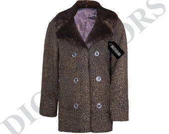 Women's Brown Real Persian Lamb Fur Coat With Mink Fur Collar | All Sizes | Handmade | Custom Made | Gift For Her