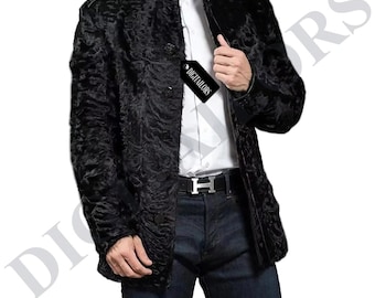 Jas heren echt astrakanbont zwarte echte Karakul Perzische lamsbontjas | Alle maten | Handgemaakt | Op maat gemaakt | Cadeau voor hem
