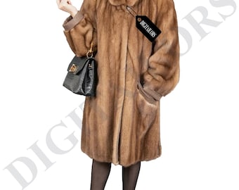 Luxury Brown Real Mink Fur Coat Jacket For Women | Genuine Fur Overcoat | Long Winter Jacket | Handmade Vintage Outerwear | Gift for Her