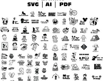 Pacchetto di adesivi SVG "Bambino a bordo" (oltre 100 design) (download digitale)