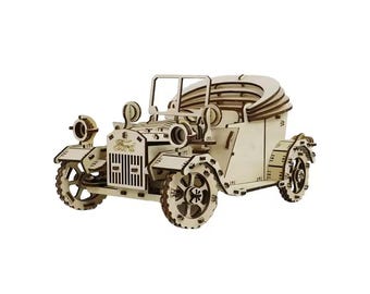Laser Cut Ford Retro Car 3D Wooden Puzzle CDR File Download Now