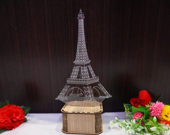 Lampada notturna a illusione 3D della Torre Eiffel tagliata al laser, download digitale.