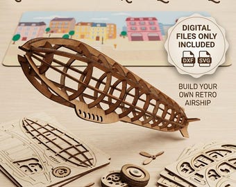 3D Zeppelin Laser Cut File | Steampunk Airship Model DXF SVG (digital ...