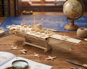 Modello 3D di portaerei tagliato al laser / Puzzle di nave da guerra della Seconda Guerra Mondiale in formato DXF e SVG (download digitale)