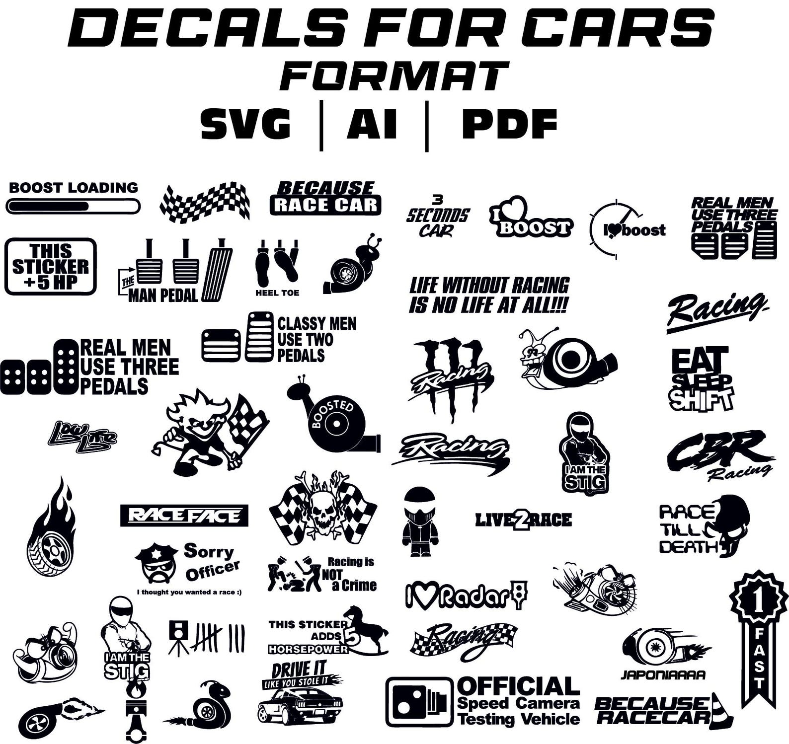 Svg Decals Racing Car Stickers SVG Bundle: Auto Decals, Racing Graphics (digital Download ...