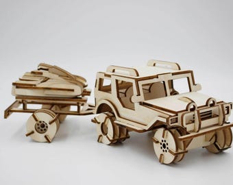 Arquivo CDR do quebra-cabeça 3D de Jeep e Skijet cortado a laser. Baixe agora!