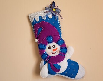 Handmade Christmas Boot, Christmas sock Ornament - Christmas felt decor, hanging ornaments, decoracion navideña de fieltro, muñeco nieve