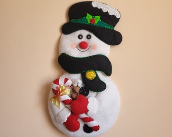 Handmade Christmas Snowman, Christmas Ornament - Christmas felt decor, hanging ornaments, decoracion navideña de fieltro, muñeco nieve