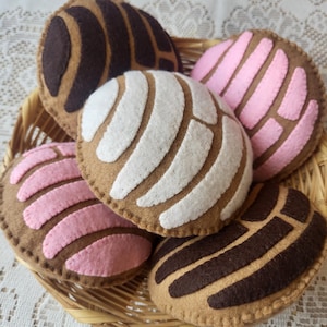 Concha set (4 pcs) mexican, pan dulce, miniature felt food, handmade, Traditional Mexican pastry, mexican bread concha, conchas mexicanas