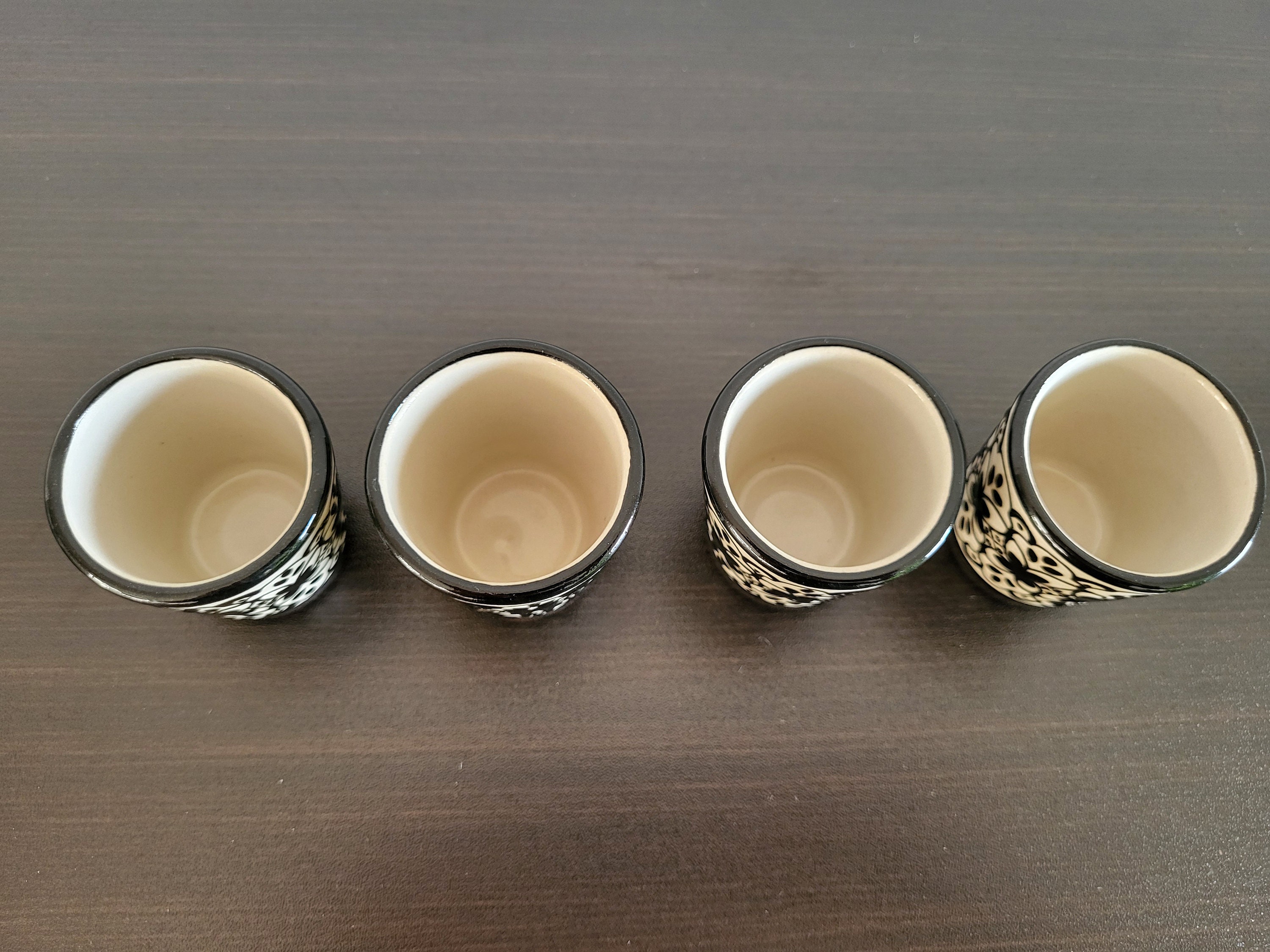 Black and Ivory White Shot Glass Set, Handmade Ceramic Juego De Vasos