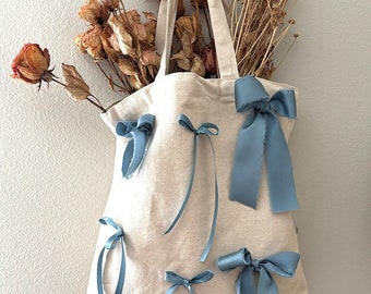 Handmade Bow Tote Bag: Coquette Balletcore Canvas Tote