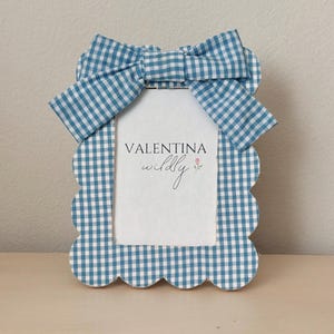 Cute picture frame, blue gingham, bow frame, 4x6 picture frame handmade, coquette bows, nursery room decor