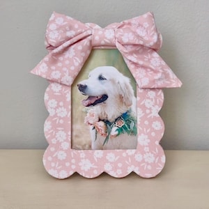 Coquette decor, shabby chic, pink floral, scalloped picture frame, decorated picture frame, decorative picture frame